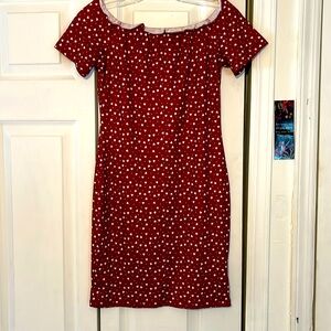 Red Heart Print Off-Shoulder Dress